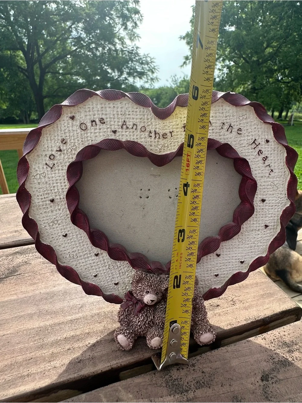 Heart-Shaped Photo Frame with Twin Teddy Bears - Cream & Burgundy